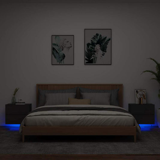 HKH Conjunto de 2 Mesas de Cabeceira de Parede com Luzes Led - Preto