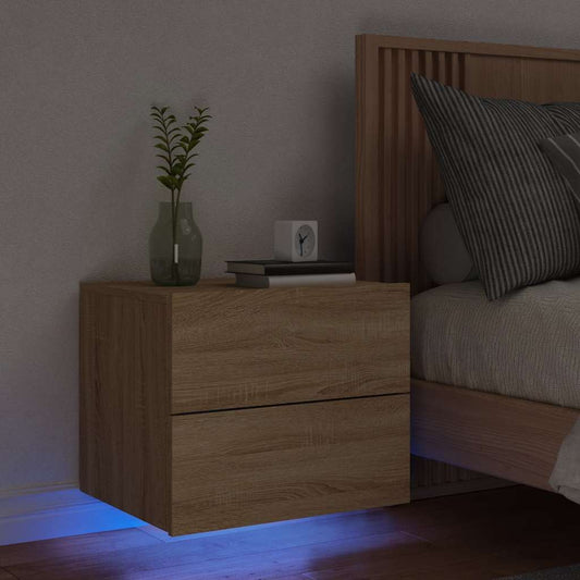 HKH Mesa de Cabeceira de Parede com Luzes Led Sonoma em Carvalho