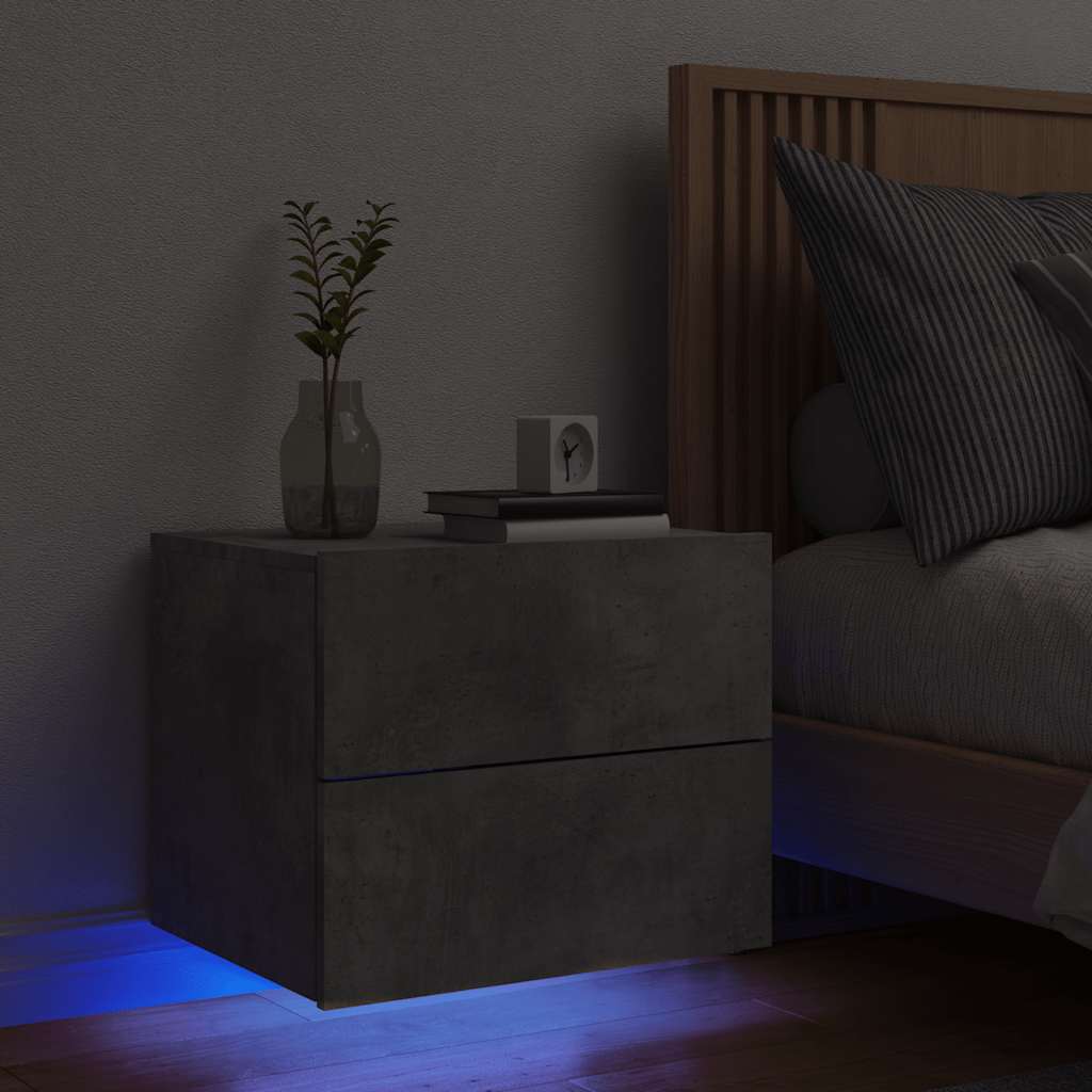HKH Mesa de Cabeceira de Parede com Luzes Led - Cinza Cimento