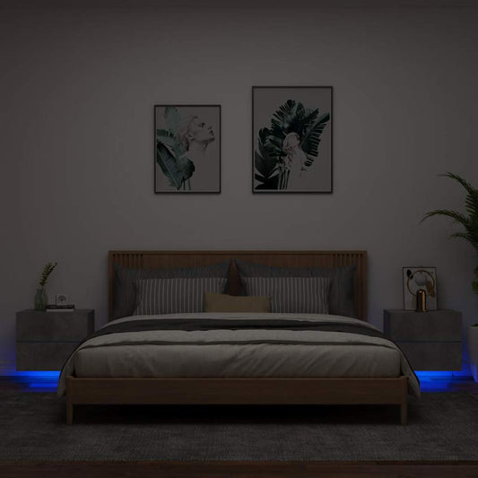 HKH Conjunto de 2 Mesas de Cabeceira de Parede com Luzes Led - Cinza Cimento