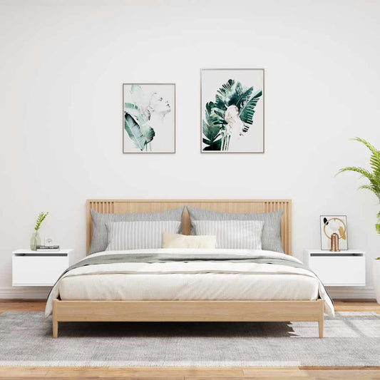 HKH Conjunto de 2 Mesas de Cabeceira de Parede com Luzes Led - Branco