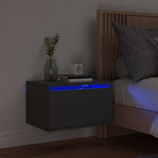 HKH Mesa de Cabeceira de Parede com Luzes Led - Preto
