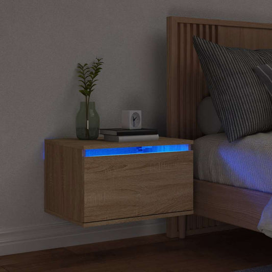 HKH Mesa de Cabeceira de Parede com Luzes Led Sonoma em Carvalho
