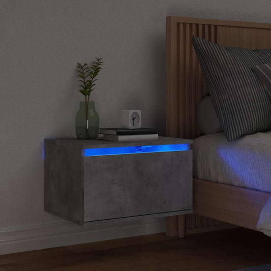 HKH Mesa de Cabeceira de Parede com Luzes Led - Cinza Cimento