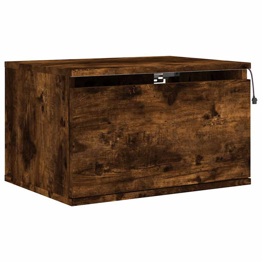 HKH Mesa de Cabeceira de Parede com Luzes Led Fumado em Carvalho