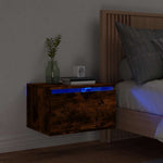 HKH Mesa de Cabeceira de Parede com Luzes Led Fumado em Carvalho