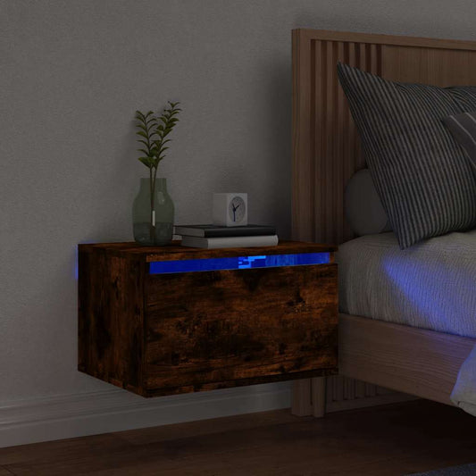 HKH Mesa de Cabeceira de Parede com Luzes Led Fumado em Carvalho