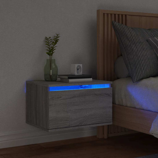 HKH Mesa de Cabeceira de Parede com Luzes Led Sonoma - Cinzento