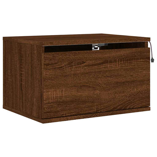 HKH Mesa de Cabeceira de Parede com Luzes Led Castanho em Carvalho