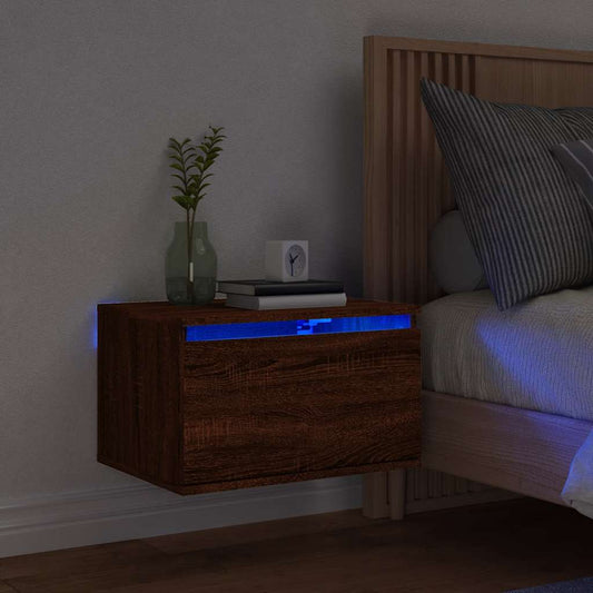 HKH Mesa de Cabeceira de Parede com Luzes Led Castanho em Carvalho