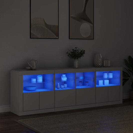 HKH Aparador Moderno em derivados de Madeira, Vidro com Luzes Led 202 X 37 X 67 Cm - Branco