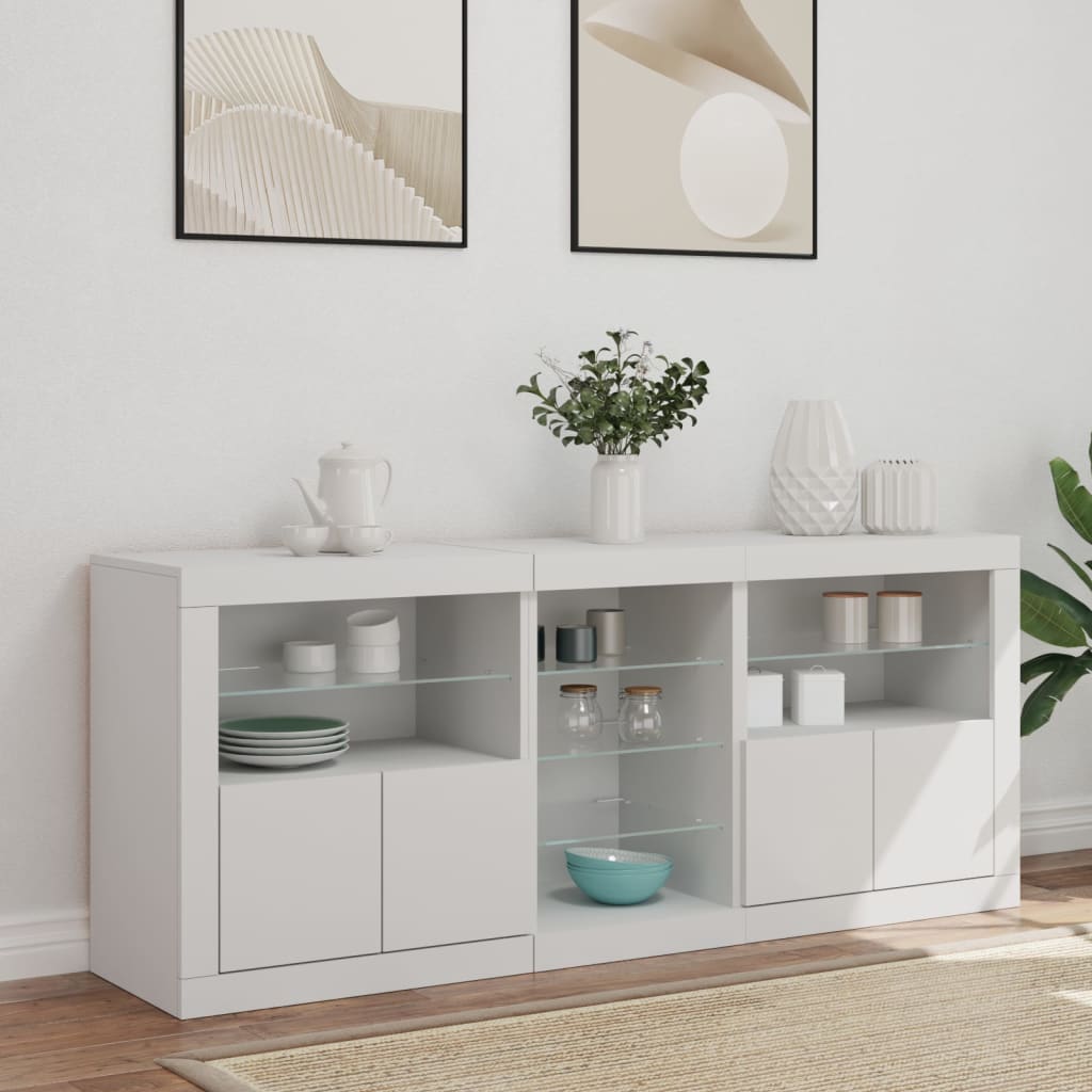 HKH Aparador Moderno de derivados de Madera, Vidrio con Luces Led 162 x 37 x 67 cm - Blanco