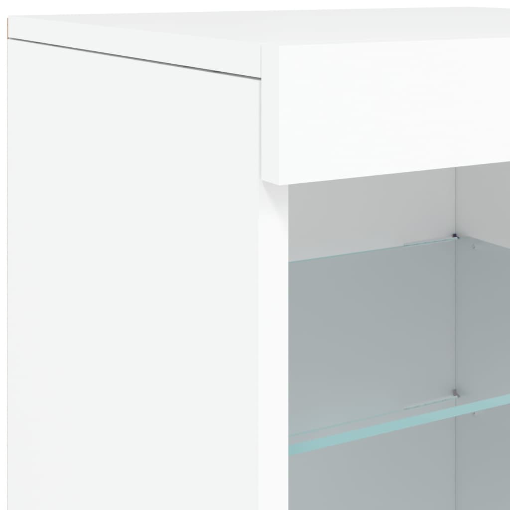 HKH Aparador Moderno de derivados de Madera, Vidrio con Luces Led 162 x 37 x 67 cm - Blanco