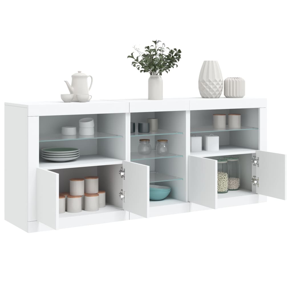 HKH Aparador Moderno de derivados de Madera, Vidrio con Luces Led 162 x 37 x 67 cm - Blanco