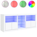 HKH Aparador Moderno de derivados de Madera, Vidrio con Luces Led 162 x 37 x 67 cm - Blanco
