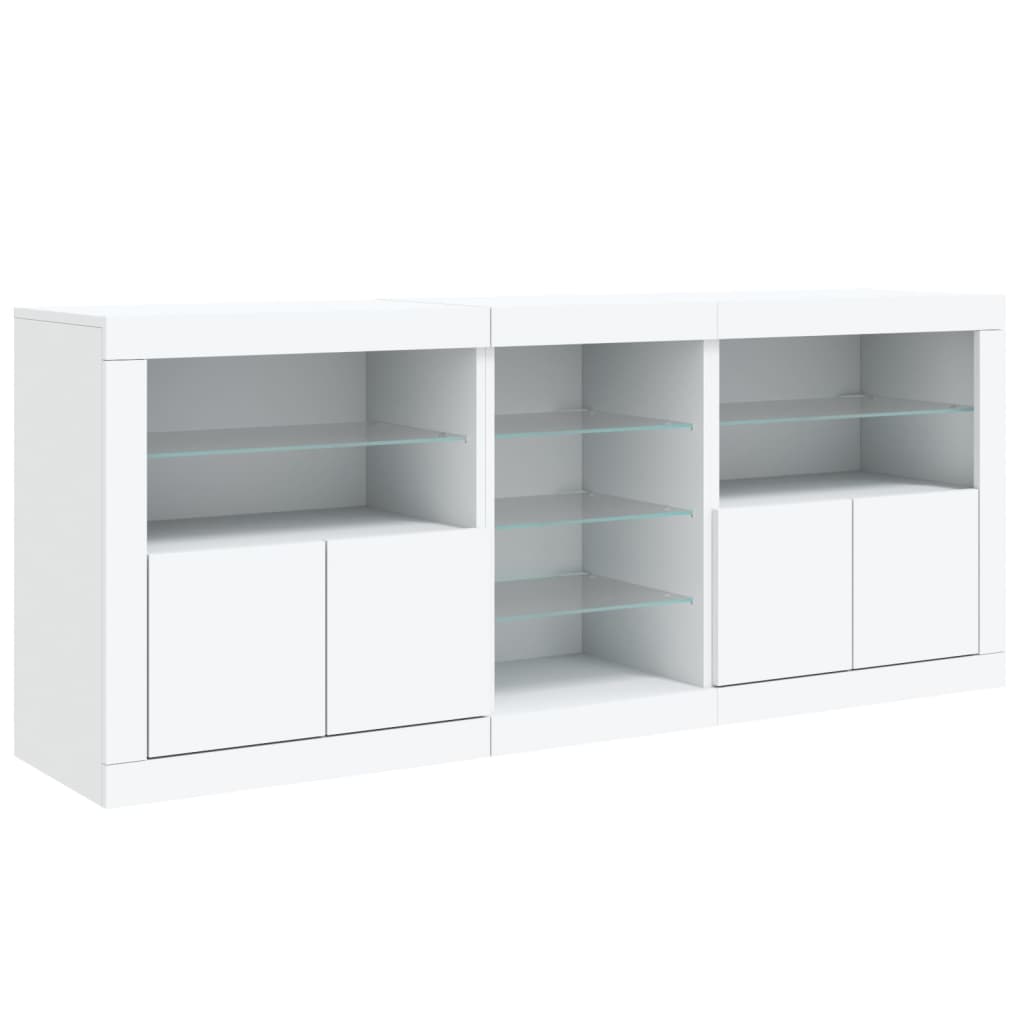 HKH Aparador Moderno de derivados de Madera, Vidrio con Luces Led 162 x 37 x 67 cm - Blanco
