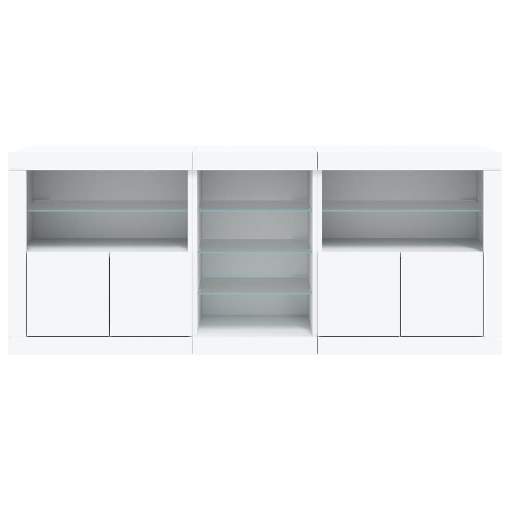 HKH Aparador Moderno de derivados de Madera, Vidrio con Luces Led 162 x 37 x 67 cm - Blanco