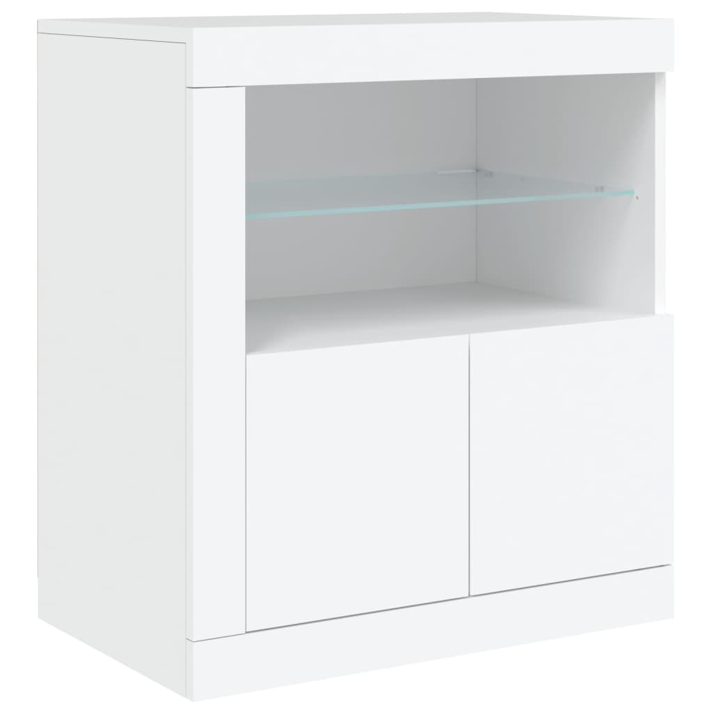 HKH Aparador Moderno de derivados de Madera, Vidrio con Luces Led 162 x 37 x 67 cm - Blanco