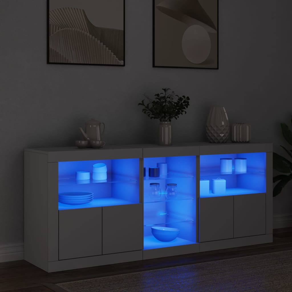 HKH Aparador Moderno de derivados de Madera, Vidrio con Luces Led 162 x 37 x 67 cm - Blanco