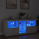 HKH Aparador Moderno de derivados de Madera, Vidrio con Luces Led 162 x 37 x 67 cm - Blanco