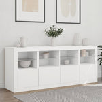 HKH Aparador Moderno de Madera, Cristal con Luces Led 163 X 37 X 67 Cm - Blanco