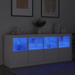 HKH Aparador Moderno de Madera, Cristal con Luces Led 163 X 37 X 67 Cm - Blanco
