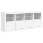 HKH Aparador Moderno de Madera, Cristal con Luces Led 163 X 37 X 67 Cm - Blanco