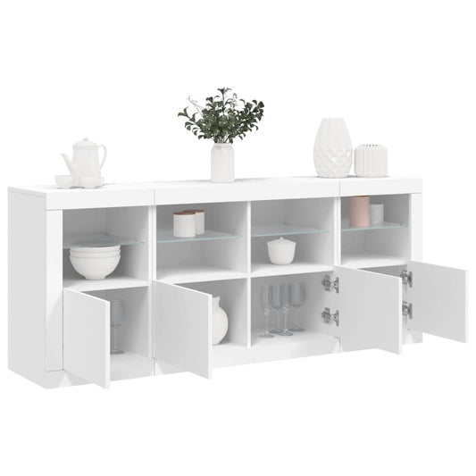 HKH Aparador Moderno em derivados de Madeira, Vidro com Luzes Led 163 X 37 X 67 Cm - Branco