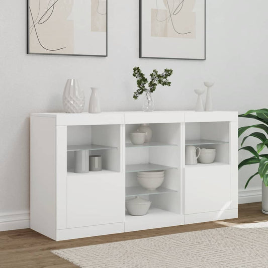 HKH Aparador Moderno em derivados de Madeira, Vidro com Luzes Led 123 X 37 X 67 Cm - Branco