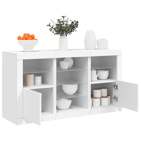 HKH Aparador Moderno em derivados de Madeira, Vidro com Luzes Led 123 X 37 X 67 Cm - Branco