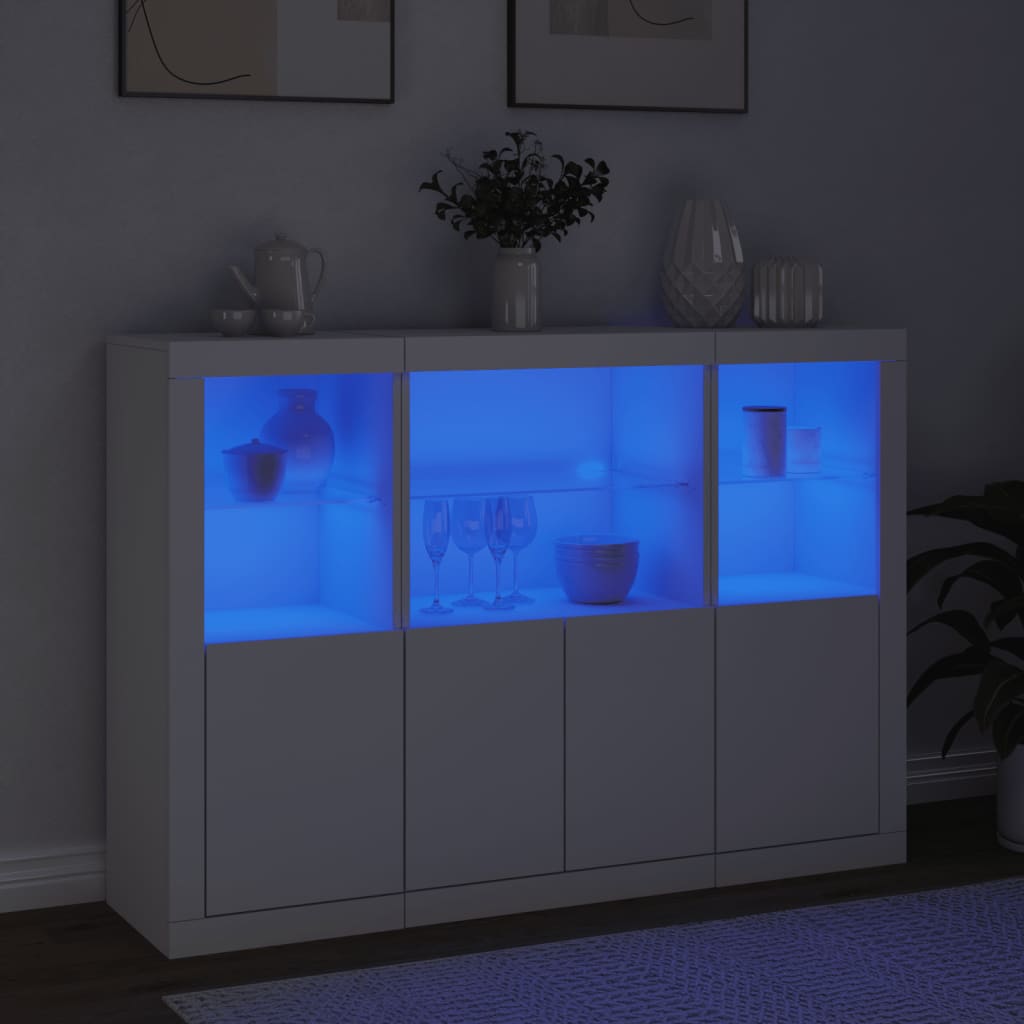 HKH Aparadores altos en derivados de madera, vidrio con luces LED 142,5 x 37 x 100 cm - Blanco