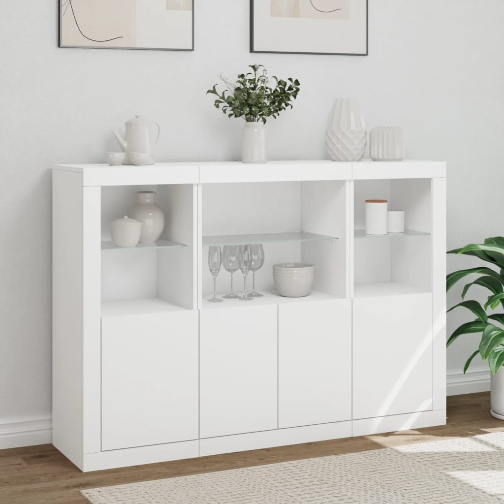 HKH Aparadores Alto em derivados de Madeira, Vidro com Luzes Led 142,5 X 37 X 100 Cm - Branco