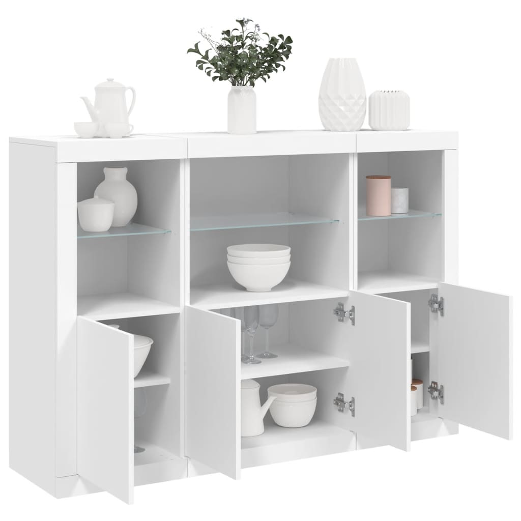 HKH Aparadores altos en derivados de madera, vidrio con luces LED 142,5 x 37 x 100 cm - Blanco