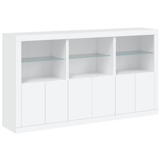 HKH Aparador Alto em derivados de Madeira, Vidro com Luzes Led 181,5 X 37 X 100 Cm - Branco