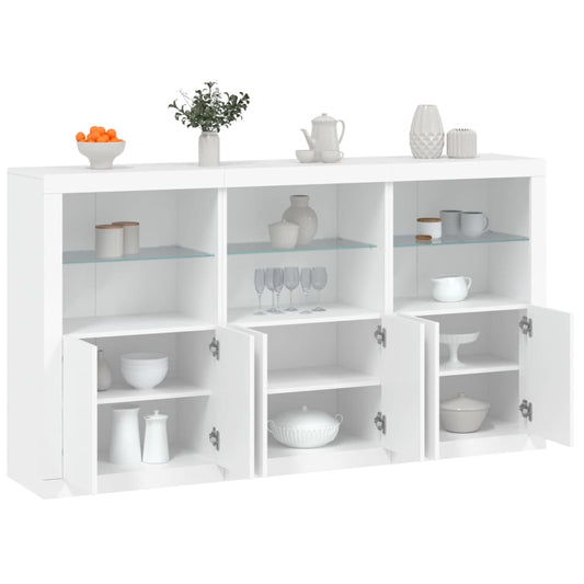 HKH Aparador Alto em derivados de Madeira, Vidro com Luzes Led 181,5 X 37 X 100 Cm - Branco