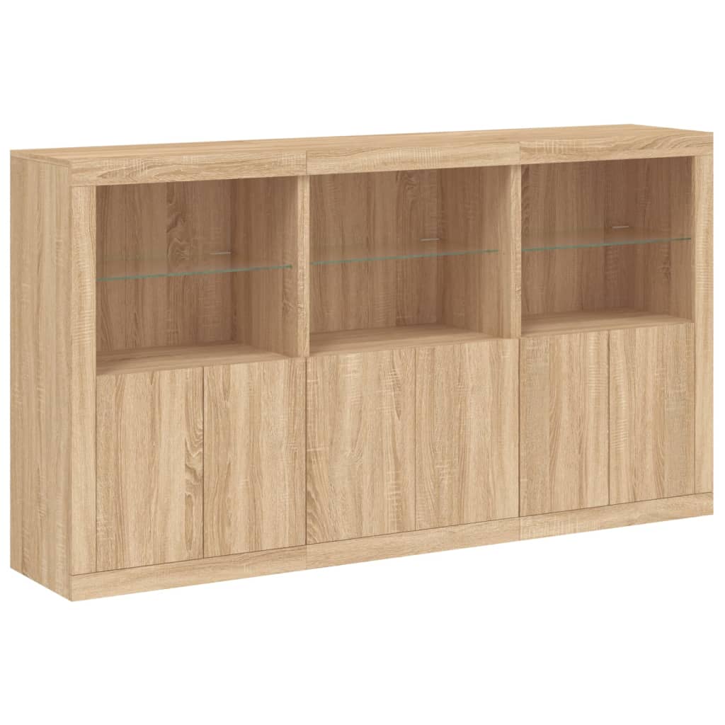 Aparador alto HKH en derivados de madera, cristal con luces led 181,5 X 37 X 100 Cm - Roble Sonoma