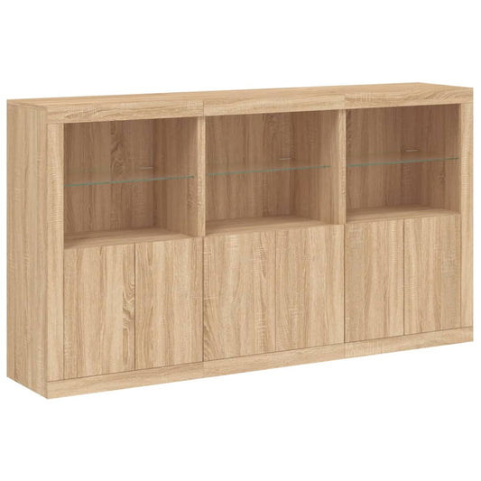 HKH Aparador Alto em derivados de Madeira, Vidro com Luzes Led 181,5 X 37 X 100 Cm - Carvalho Sonoma