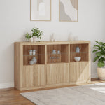 HKH Aparador Alto em derivados de Madeira, Vidro com Luzes Led 181,5 X 37 X 100 Cm - Carvalho Sonoma
