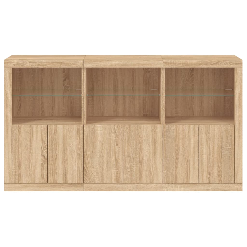 HKH Aparador Alto em derivados de Madeira, Vidro com Luzes Led 181,5 X 37 X 100 Cm - Carvalho Sonoma