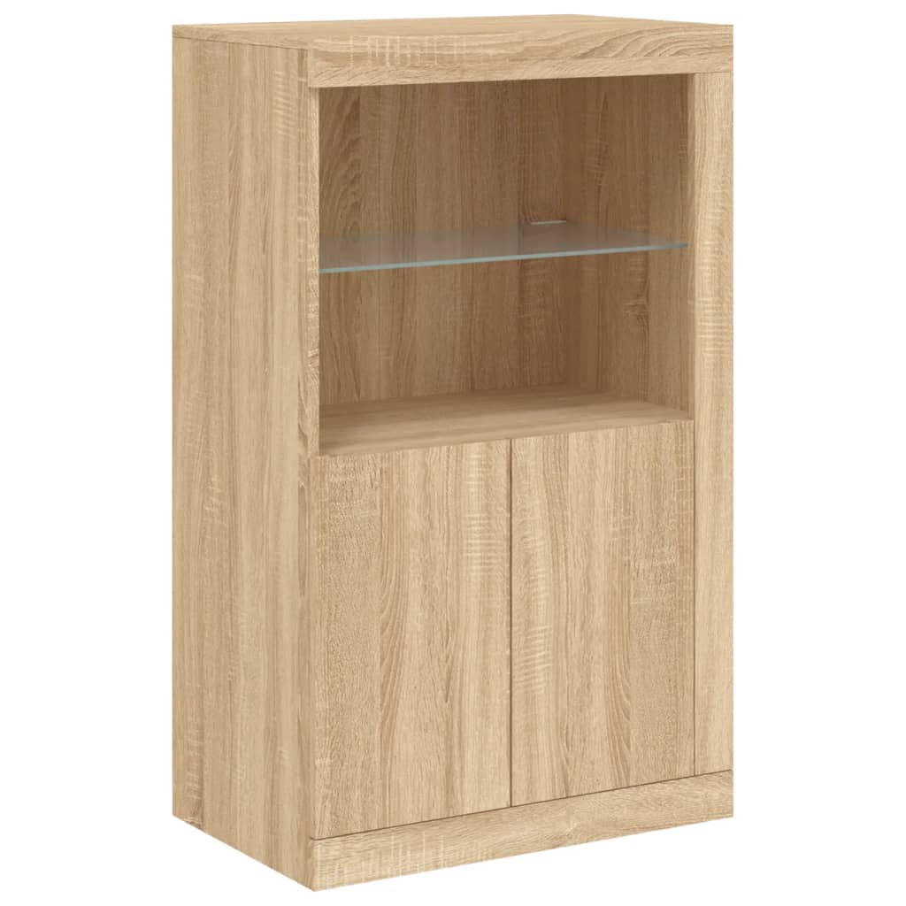 HKH Aparador Alto em derivados de Madeira, Vidro com Luzes Led 181,5 X 37 X 100 Cm - Carvalho Sonoma