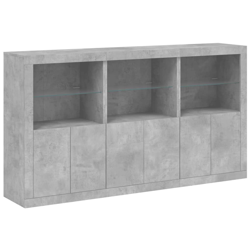 Aparador alto HKH de derivados de madera, cristal con luces led 181,5 x 37 x 100 cm - Gris Cemento