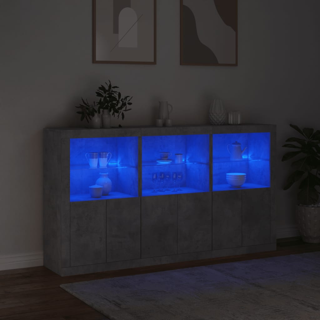HKH Aparador Alto em derivados de Madeira, Vidro com Luzes Led 181,5 X 37 X 100 Cm - Cinzento-Cimento
