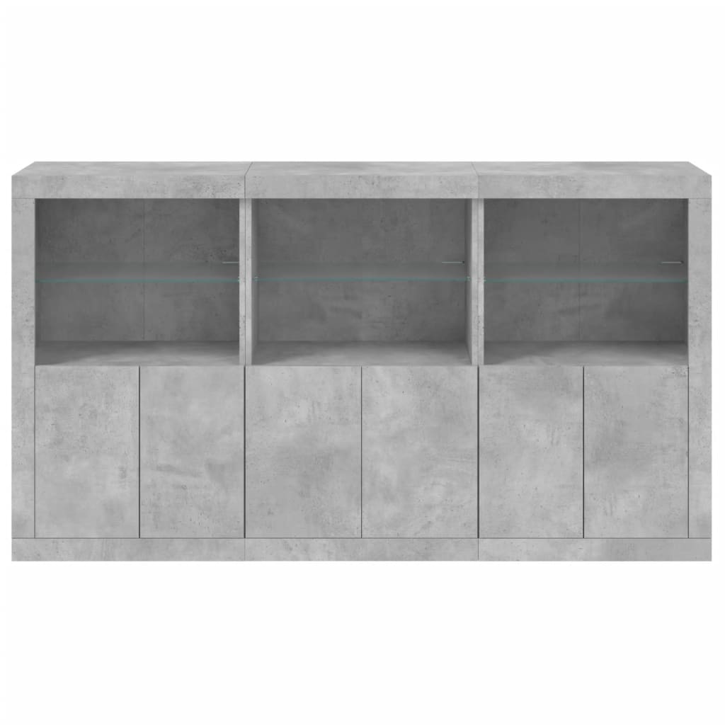 HKH Aparador Alto em derivados de Madeira, Vidro com Luzes Led 181,5 X 37 X 100 Cm - Cinzento-Cimento