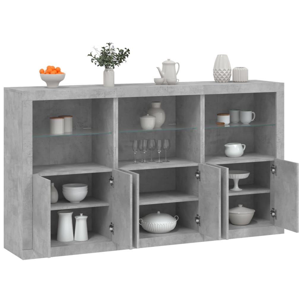 Aparador alto HKH de derivados de madera, cristal con luces led 181,5 x 37 x 100 cm - Gris Cemento