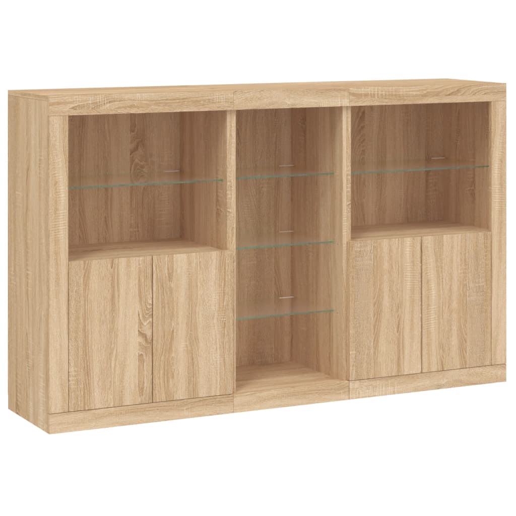 HKH Aparador Alto en derivados de Madera, Vidrio con Luces Led 162 X 37 X 100 Cm - Roble Sonoma