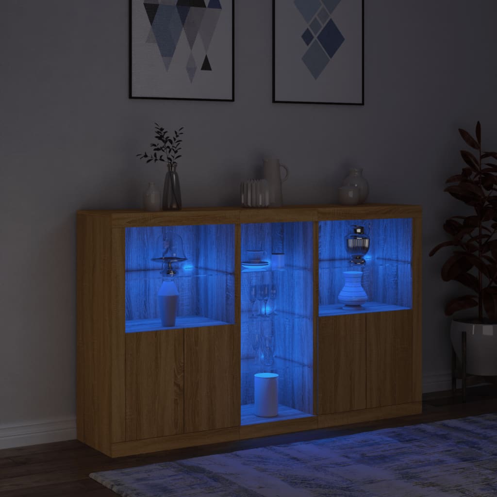 HKH Aparador Alto em derivados de Madeira, Vidro com Luzes Led 162 X 37 X 100 Cm - Carvalho Sonoma