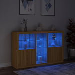 HKH Aparador Alto em derivados de Madeira, Vidro com Luzes Led 162 X 37 X 100 Cm - Carvalho Sonoma