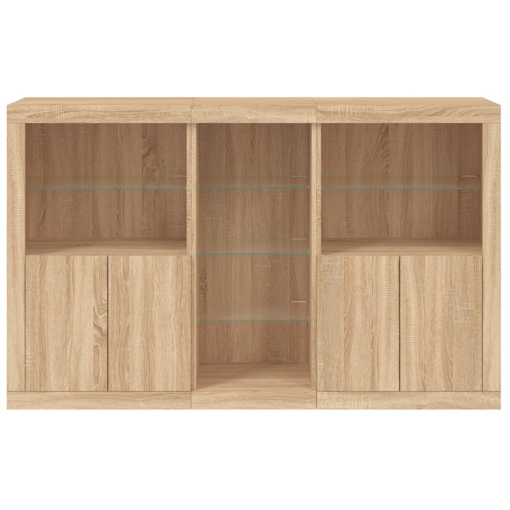 HKH Aparador Alto em derivados de Madeira, Vidro com Luzes Led 162 X 37 X 100 Cm - Carvalho Sonoma
