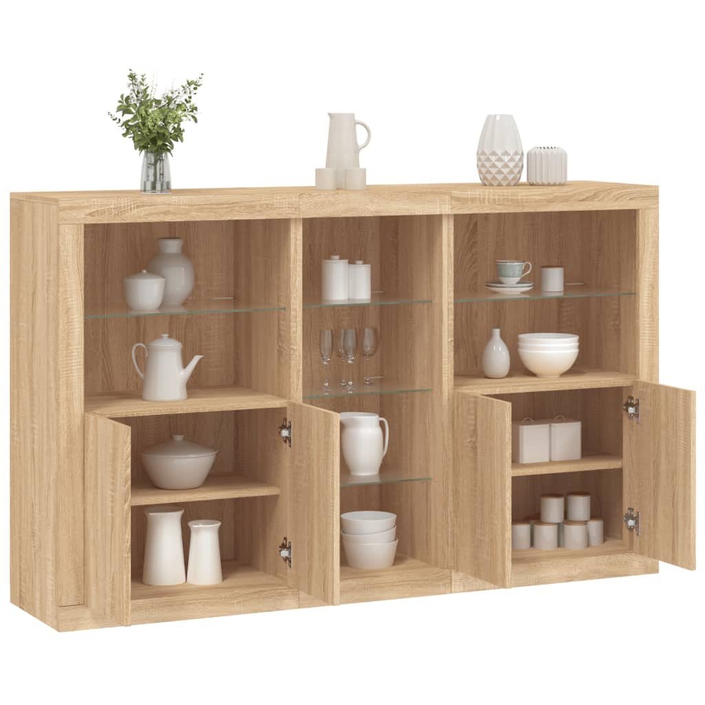HKH Aparador Alto en derivados de Madera, Vidrio con Luces Led 162 X 37 X 100 Cm - Roble Sonoma