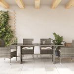 HKH Mesa de Jardín con Tapa de Vidrio 190x80x74 Cm Mimbre Pie Gris - Gris